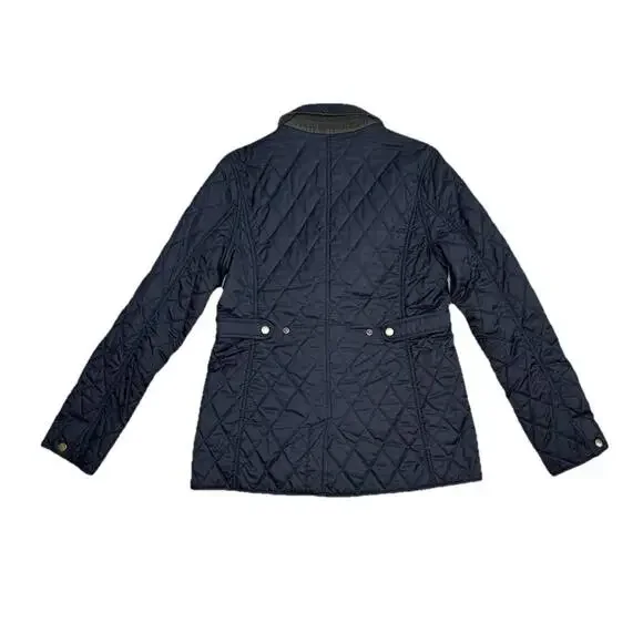 LL Bean Womens XS Quilted Riding Jacket Black Snap Full Zip Plaid Lined Collar - Picture 4 of 6